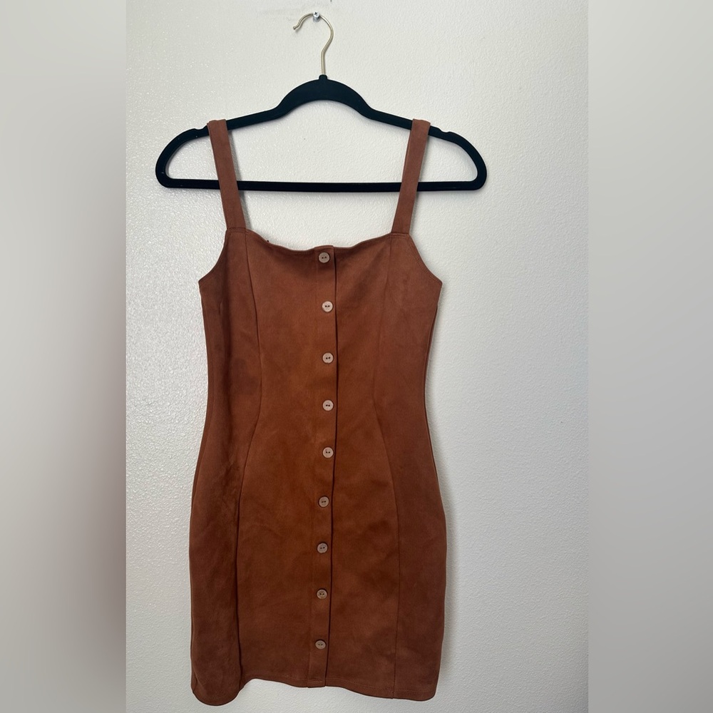 Brown suede mini dress with button down front